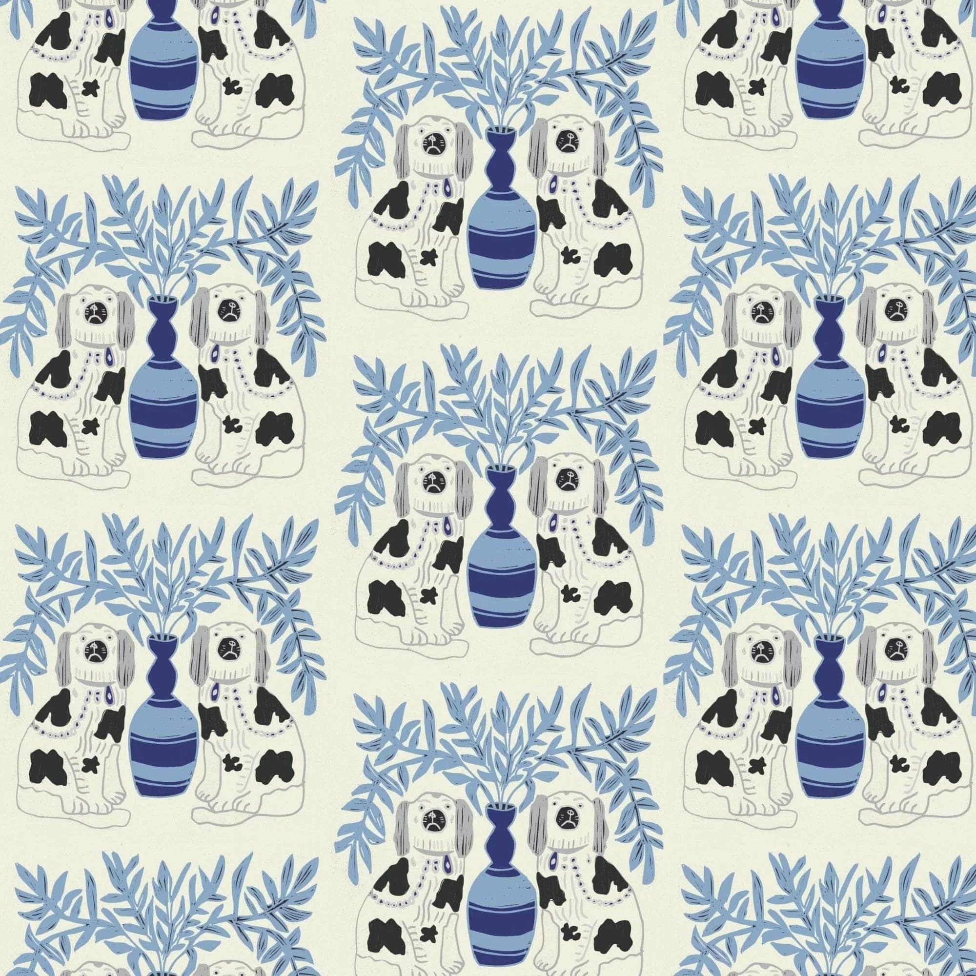 Pair of Dogs Wallpaper - Delft Blue