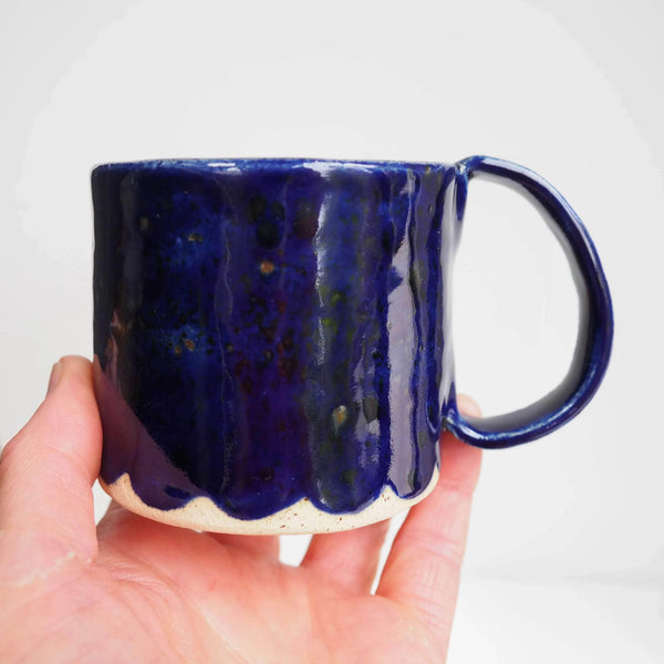 Royal Blue Ceramic Mug with Scalloped Edge