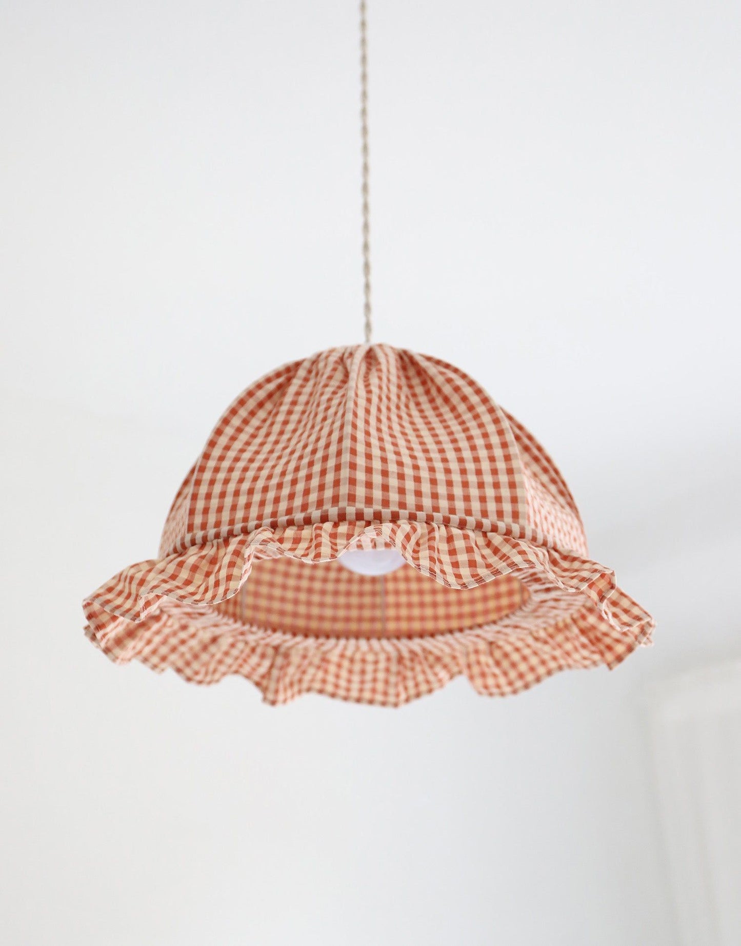 Rounded Dome Pendant Light with Ruffles, Margaret "Gingham" Print