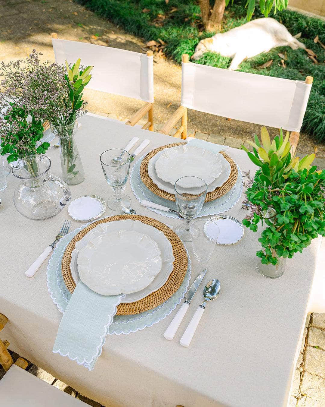 Filipa Placemat, Aqua Green with White