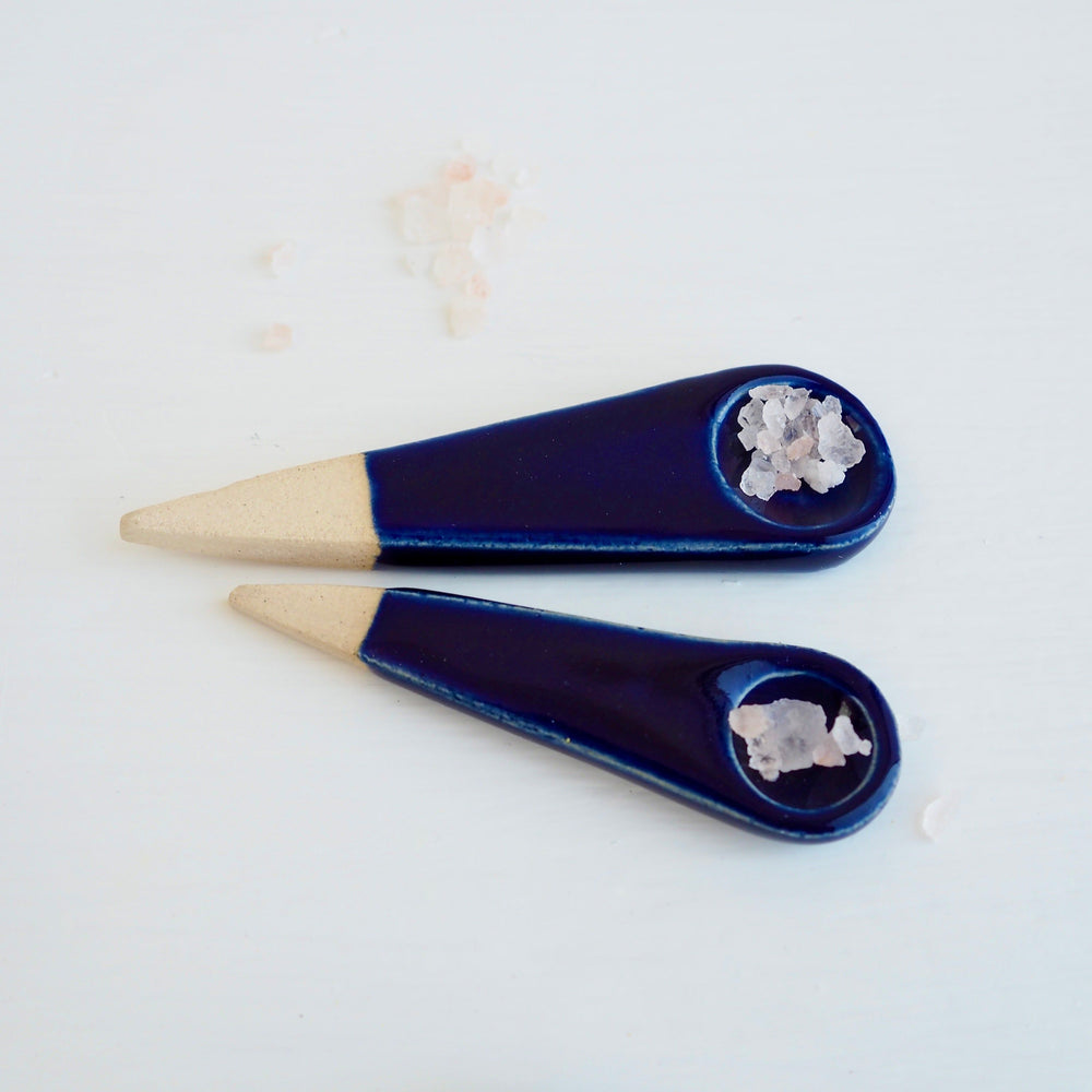 Handmade Mini Royal Blue Gloss Pottery Salt /  Spice Spoon