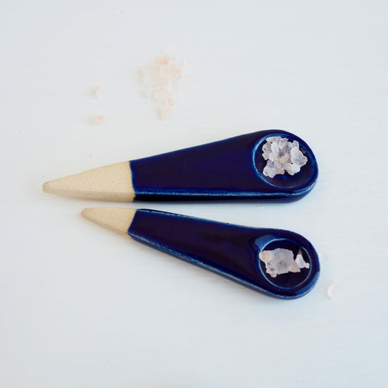 Handmade Mini Royal Blue Gloss Pottery Salt /  Spice Spoon