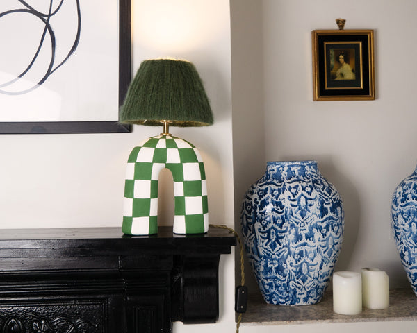 'You' Table Lamp - Forest Green Checkerboard-