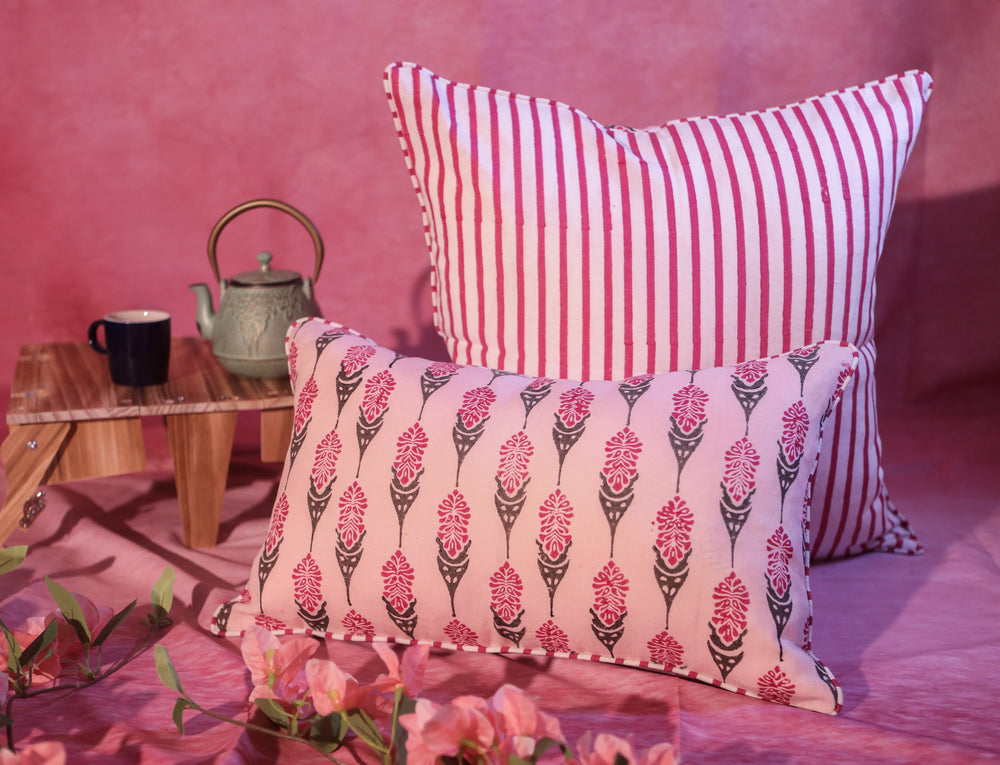 Bahaar Lumbar Throw Pillow Cover - Pink