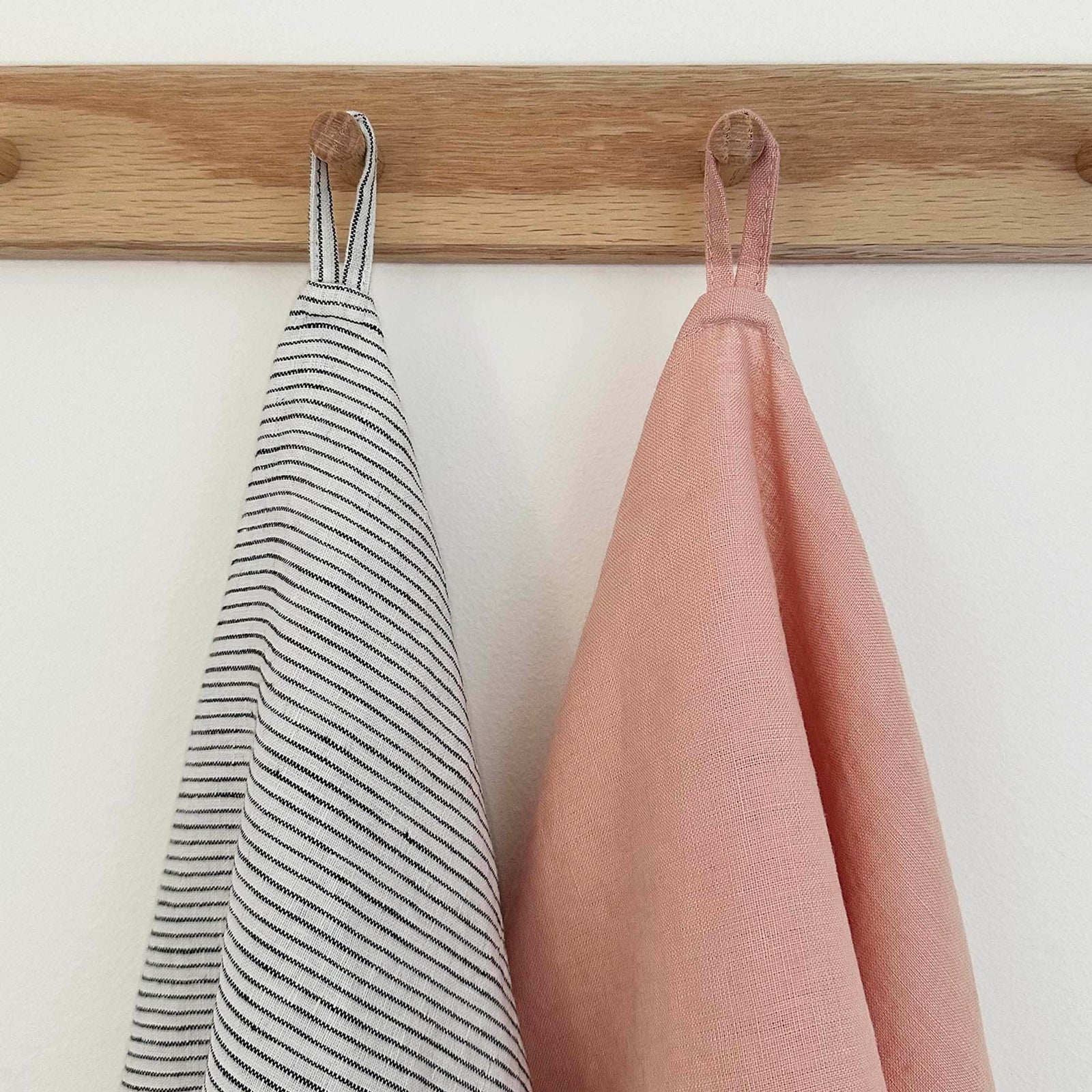100% Linen Tea Towels OEKO-TEX® Certified – Pale Pink + Stripe