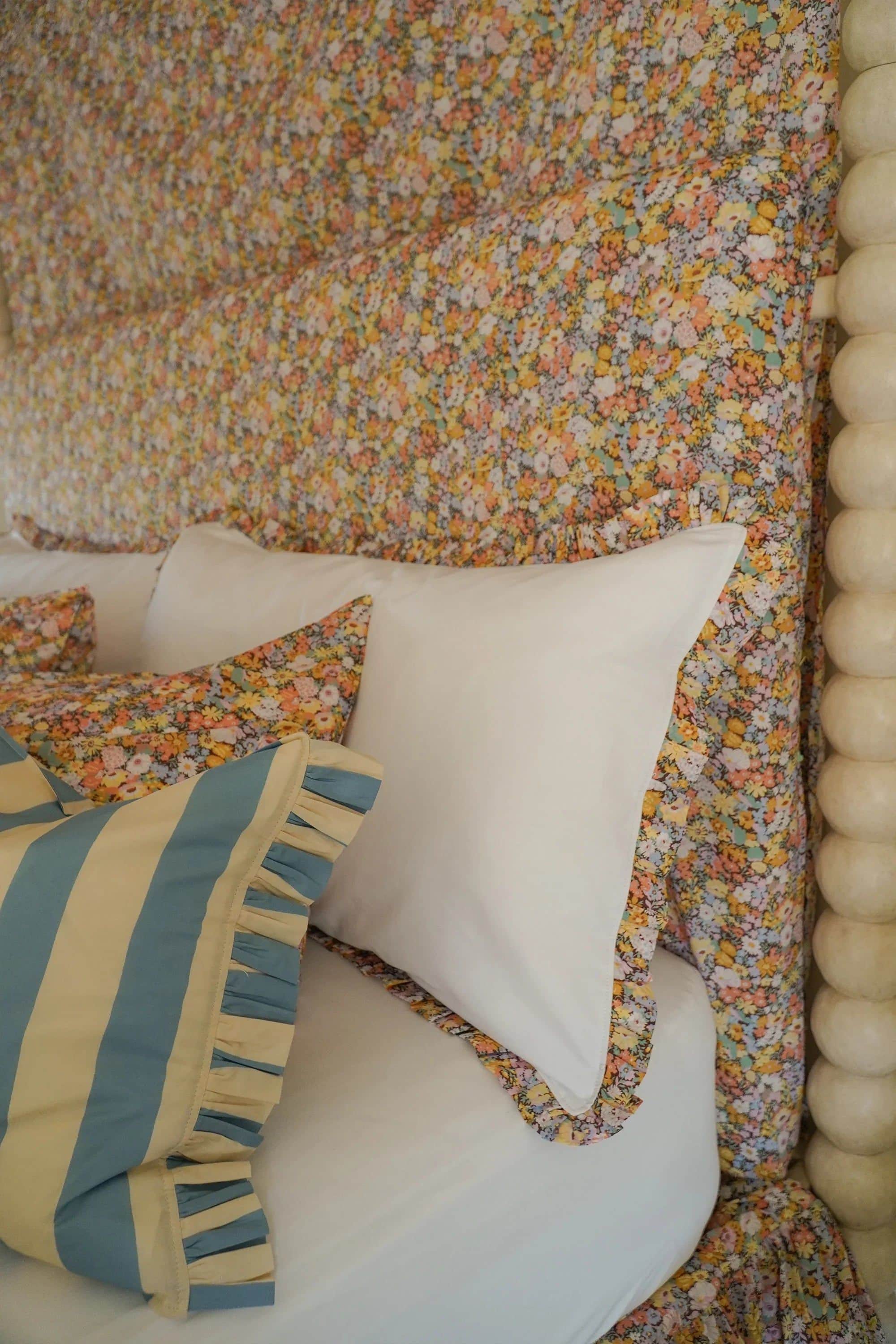 Frill Edge White Pillowcase made with Liberty Fabric THORPE YELLOW