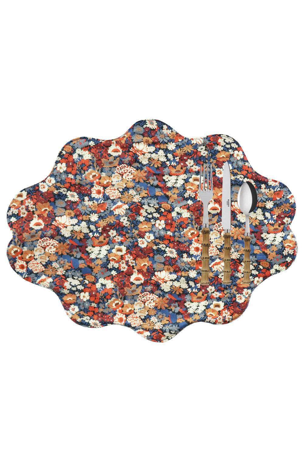 Reversible Wavy Placemat Made With Liberty Fabric Thorpe Rust & Strawberry Thief Spring Blue