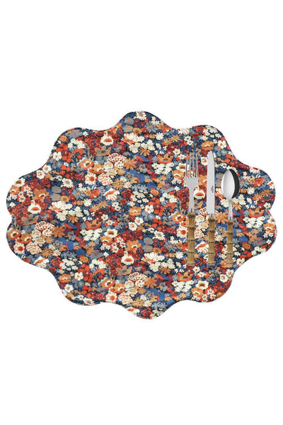 Reversible Wavy Placemat Made With Liberty Fabric Thorpe Rust & Strawberry Thief Spring Blue