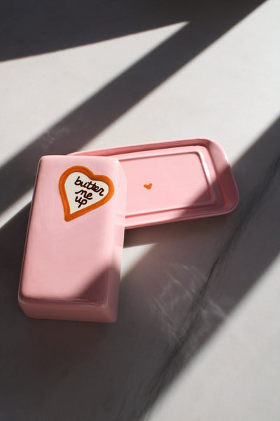 Hand-painted “butter me up” European Butter Dish