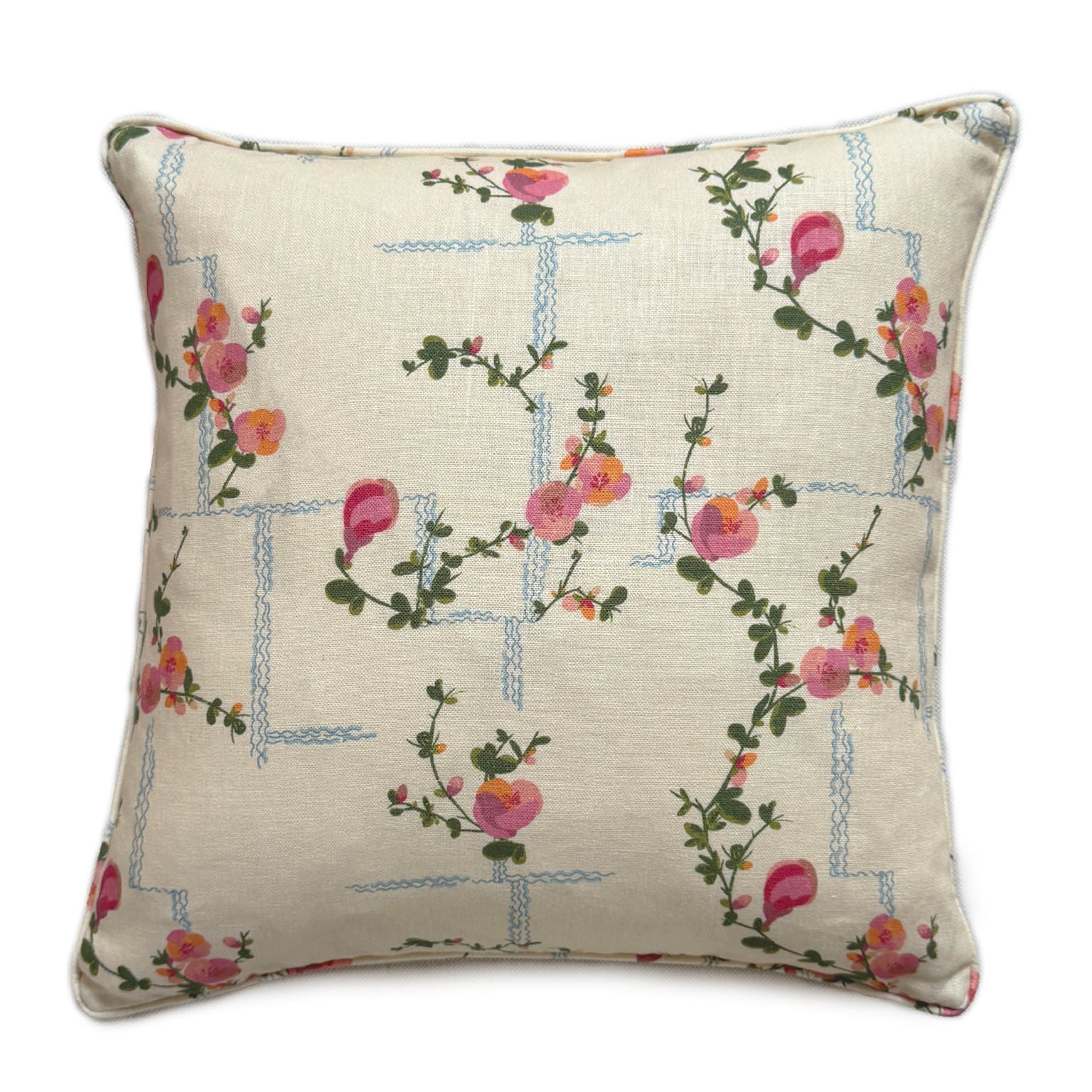 Coco Pink on Beige Linen Cushion