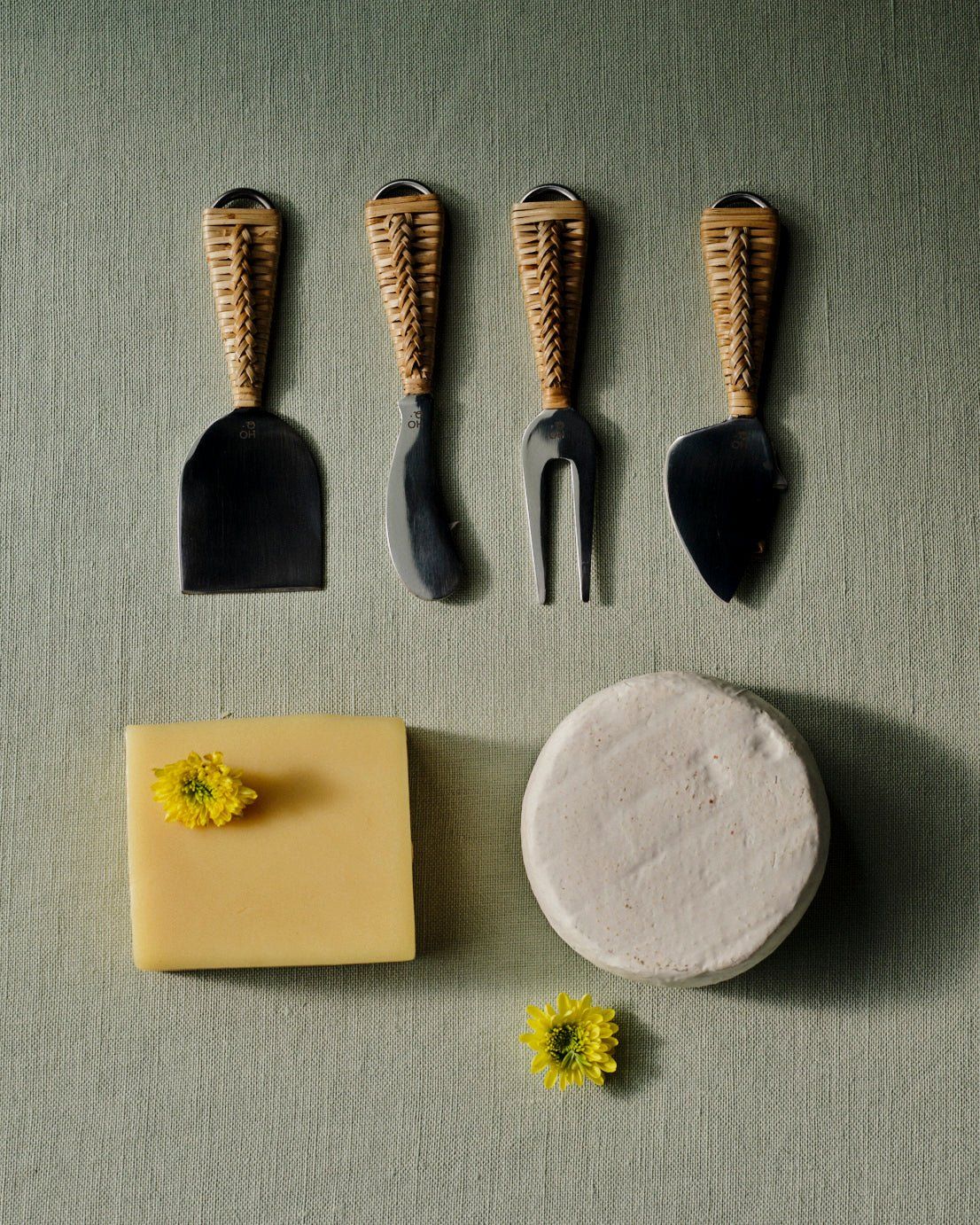 Cheese Cutlery Set Handwoven Handle