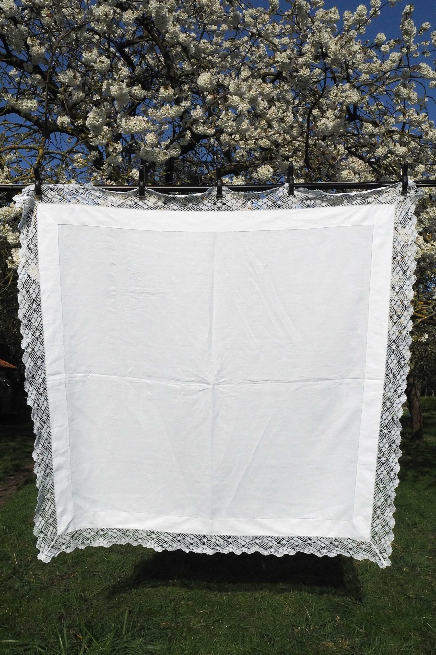 Antique Linen Lace Edged Tablecloth