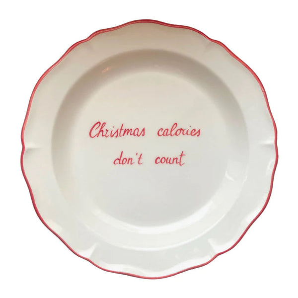 Ceramic "Christmas Calories Don't Count" Scalloped Plate | Set of 6