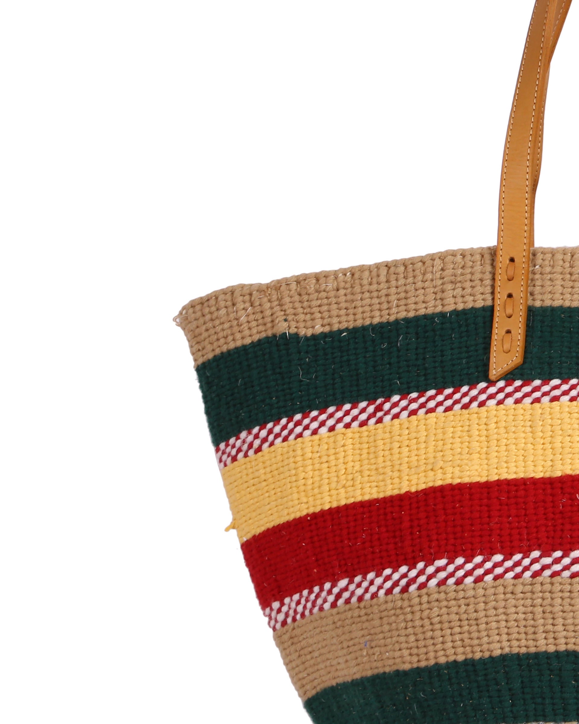 MAHAMRI: Handwoven Green, Red and Sand Wool Tote Bag