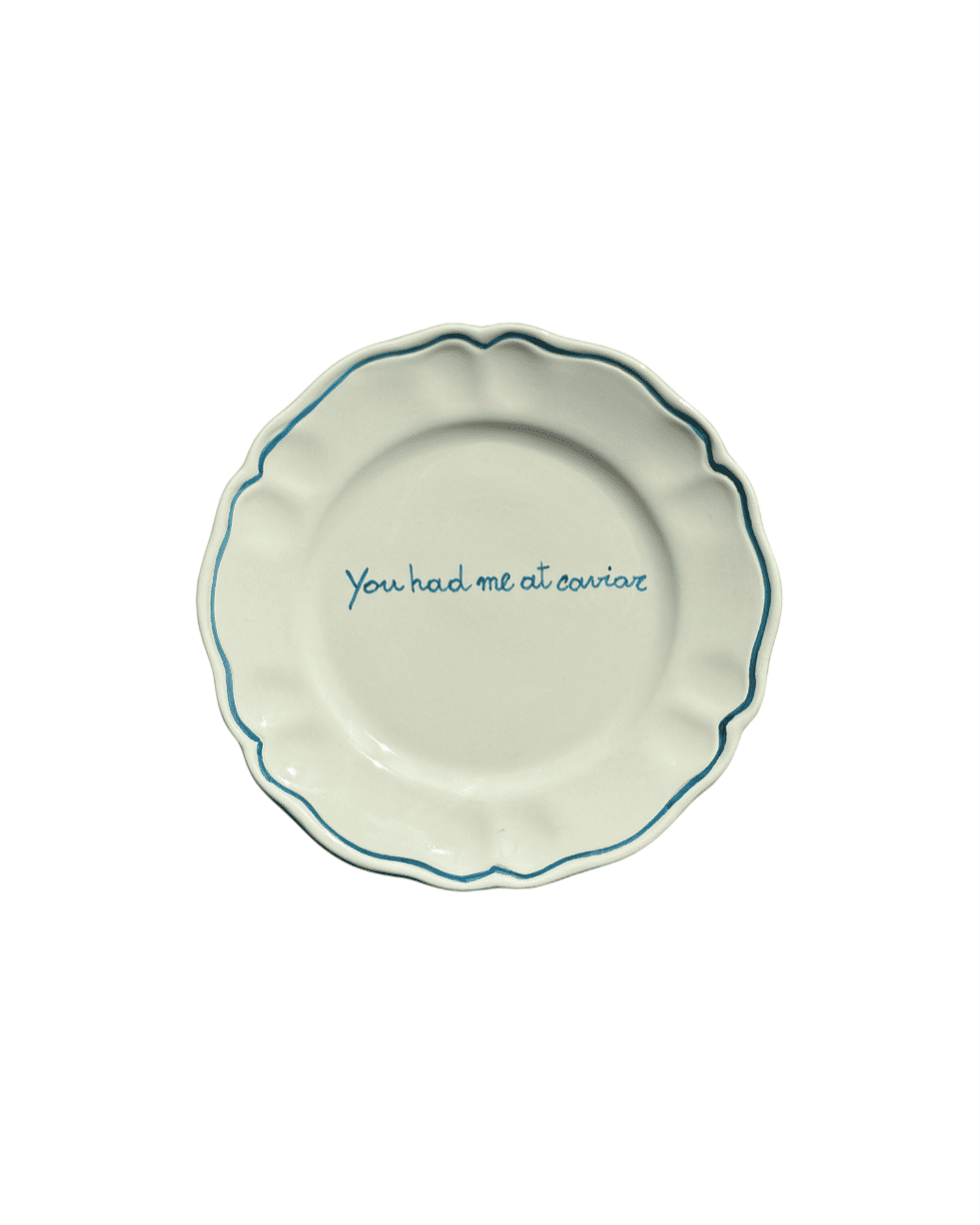 Sveva's Home Ceramic "You had me at caviar" Ceramic Scalloped Plate Set of 4