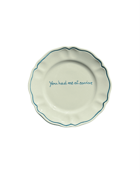 Sveva's Home Ceramic "You had me at caviar" Ceramic Scalloped Plate Set of 4