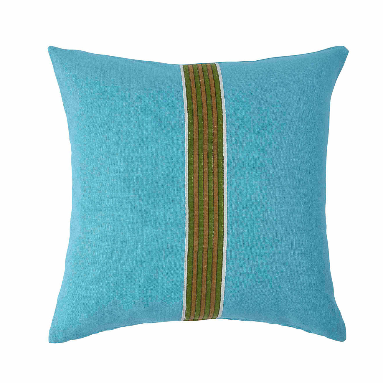 Cushion Pale Blue Linen with Ayra Stripe Olive/Gold Tape
