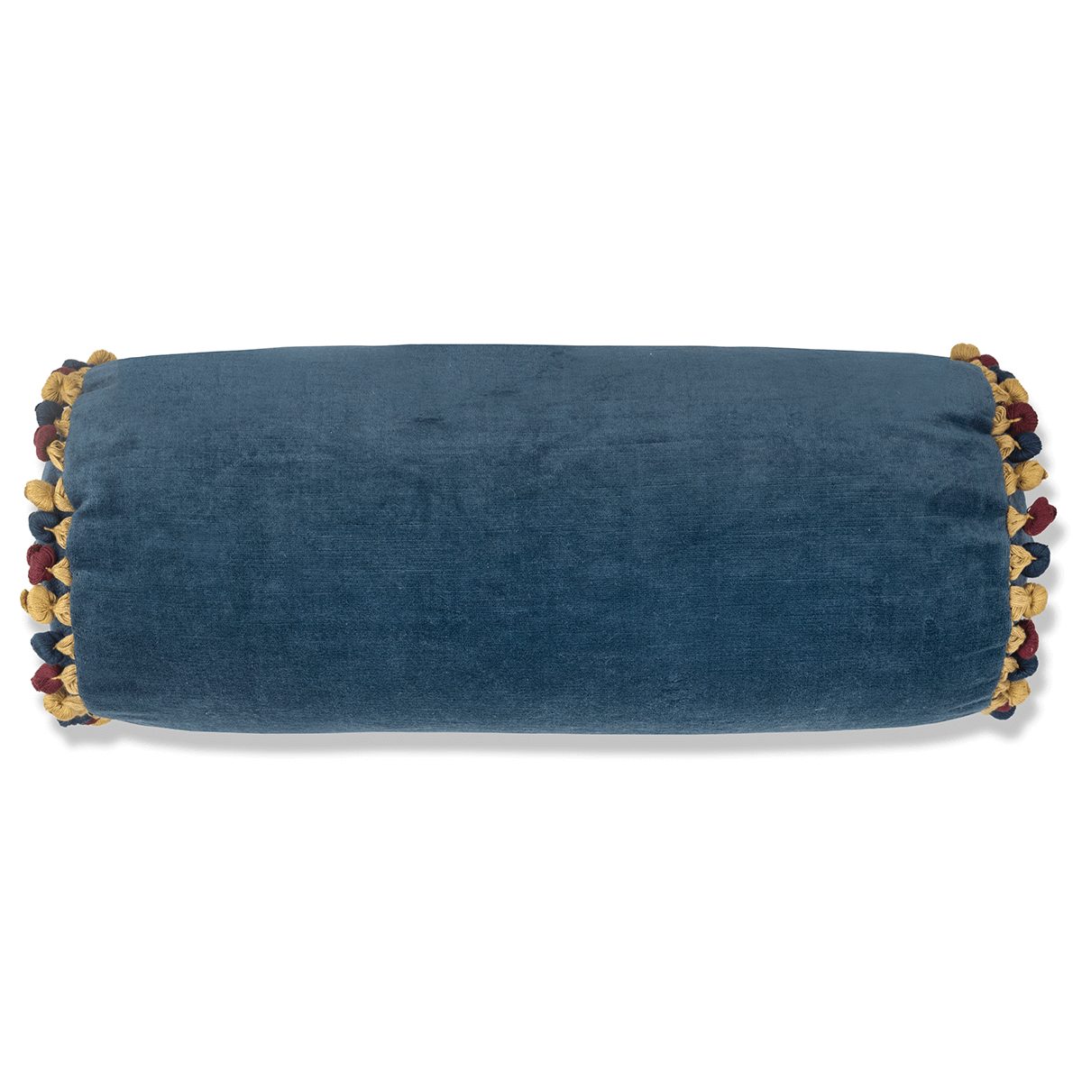 Midnight Blue Velvet Bolster Cushion with Tassel Trim