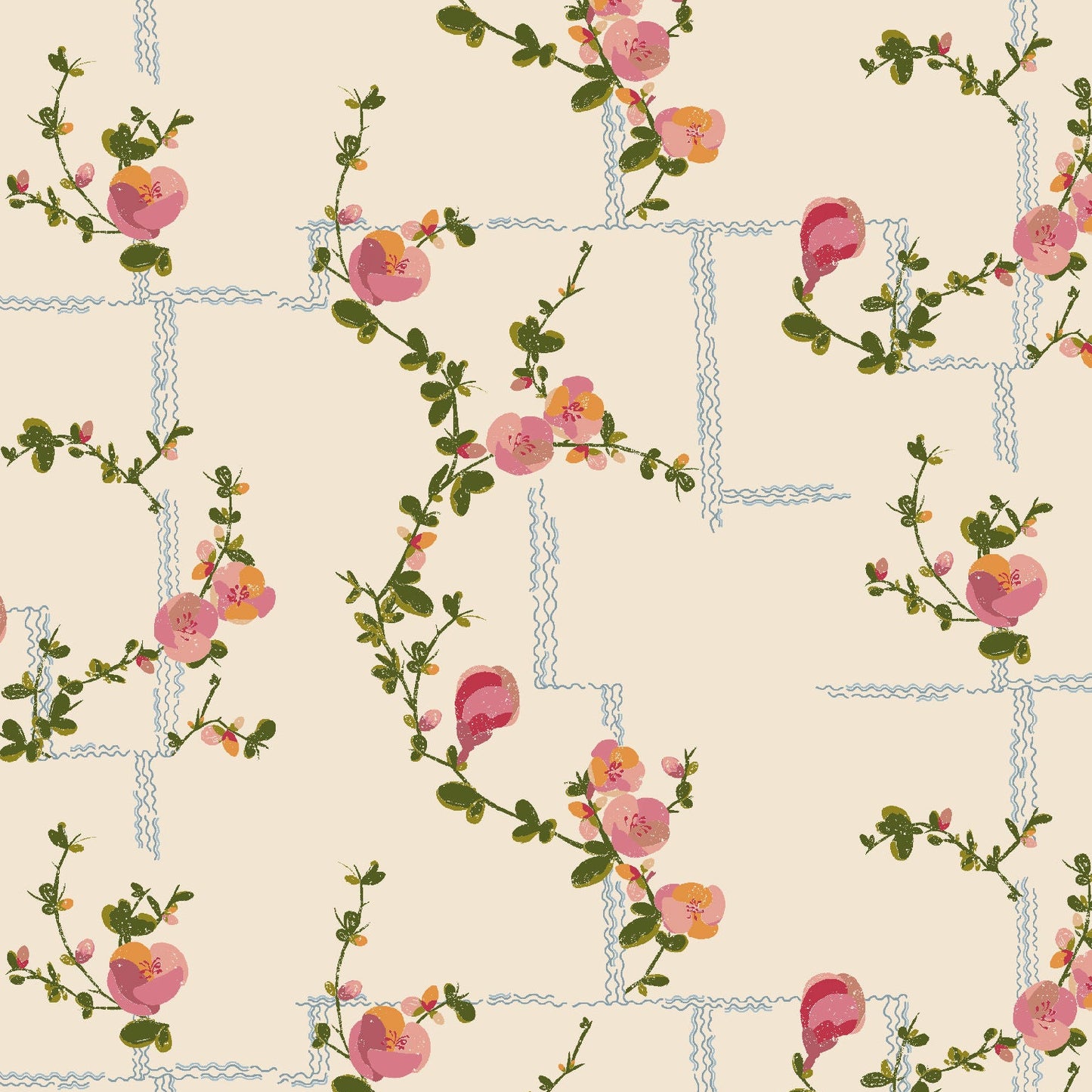 Coco - Wallpaper - Pink on Beige