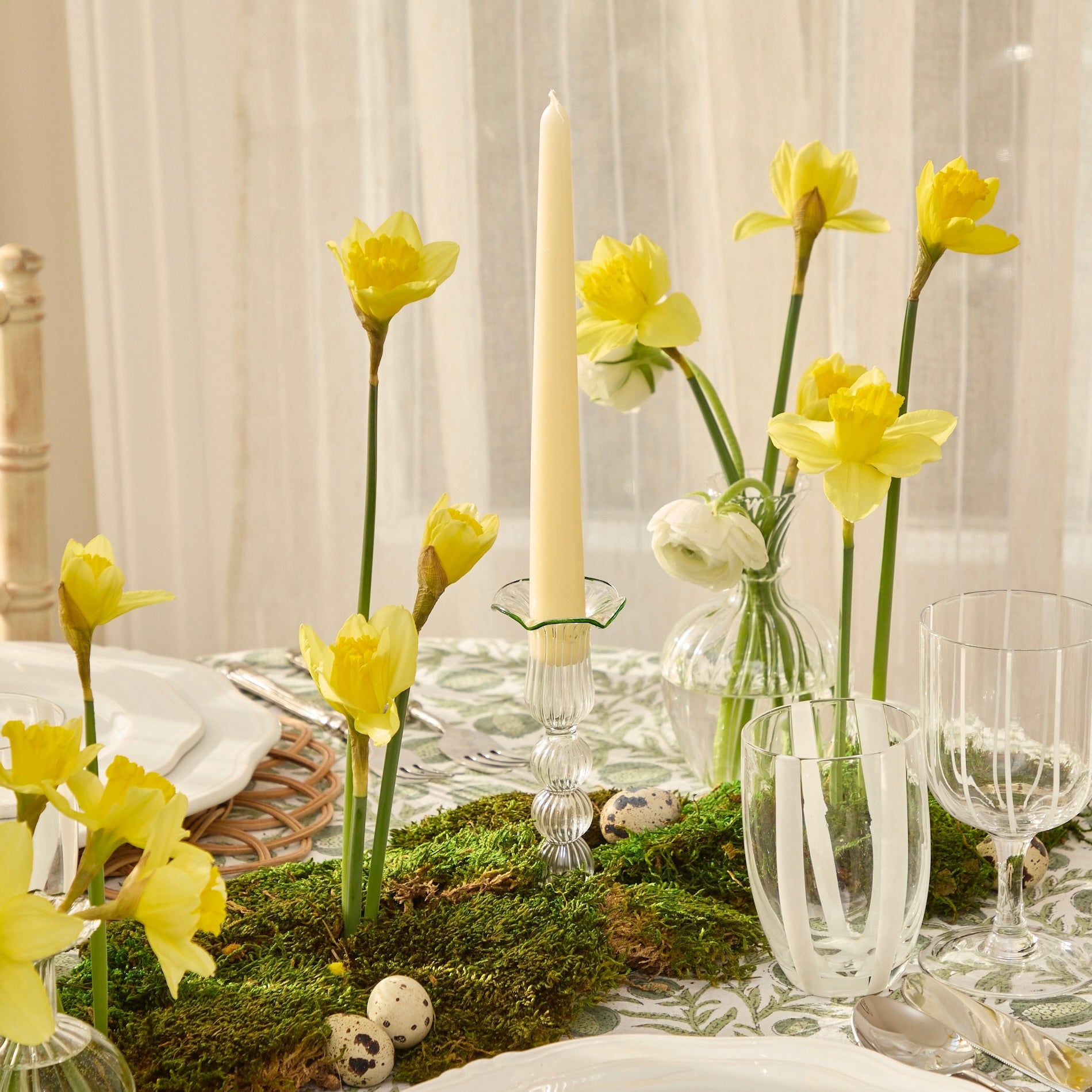 Green Rimmed Glass Pompom Candlestick (set of 2)