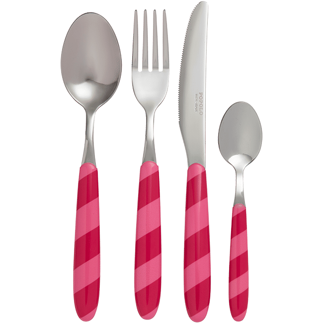Cutlery Set of 4 Stripes Pink