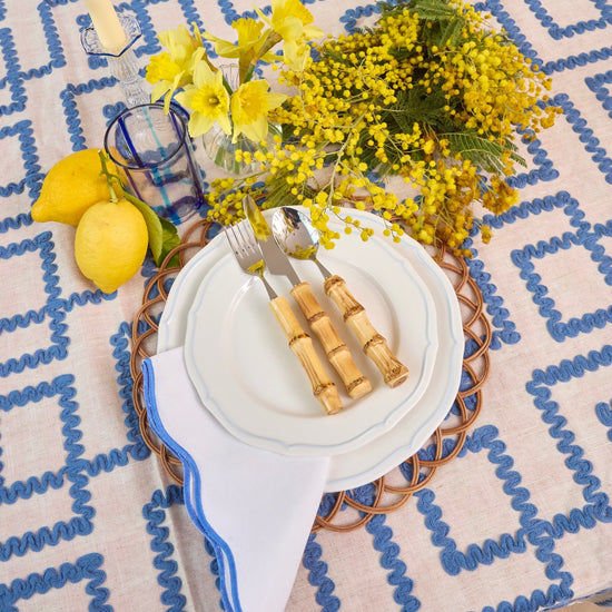 Blue Rickrak Linen Tablecloth