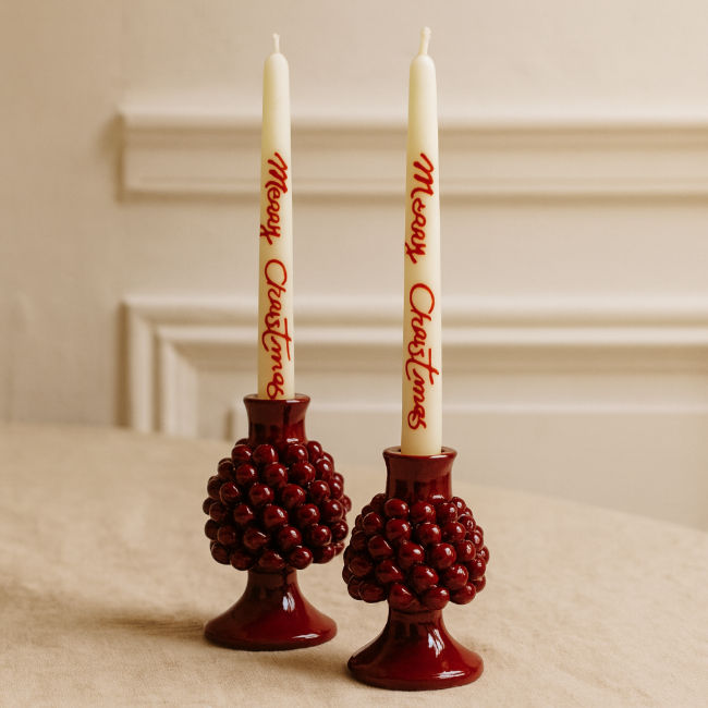 Set of 2 Merry Christmas Taper Candles