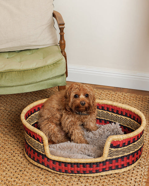 AFUNUMU: Aqua, Pink and Brown Dog Basket - Large
