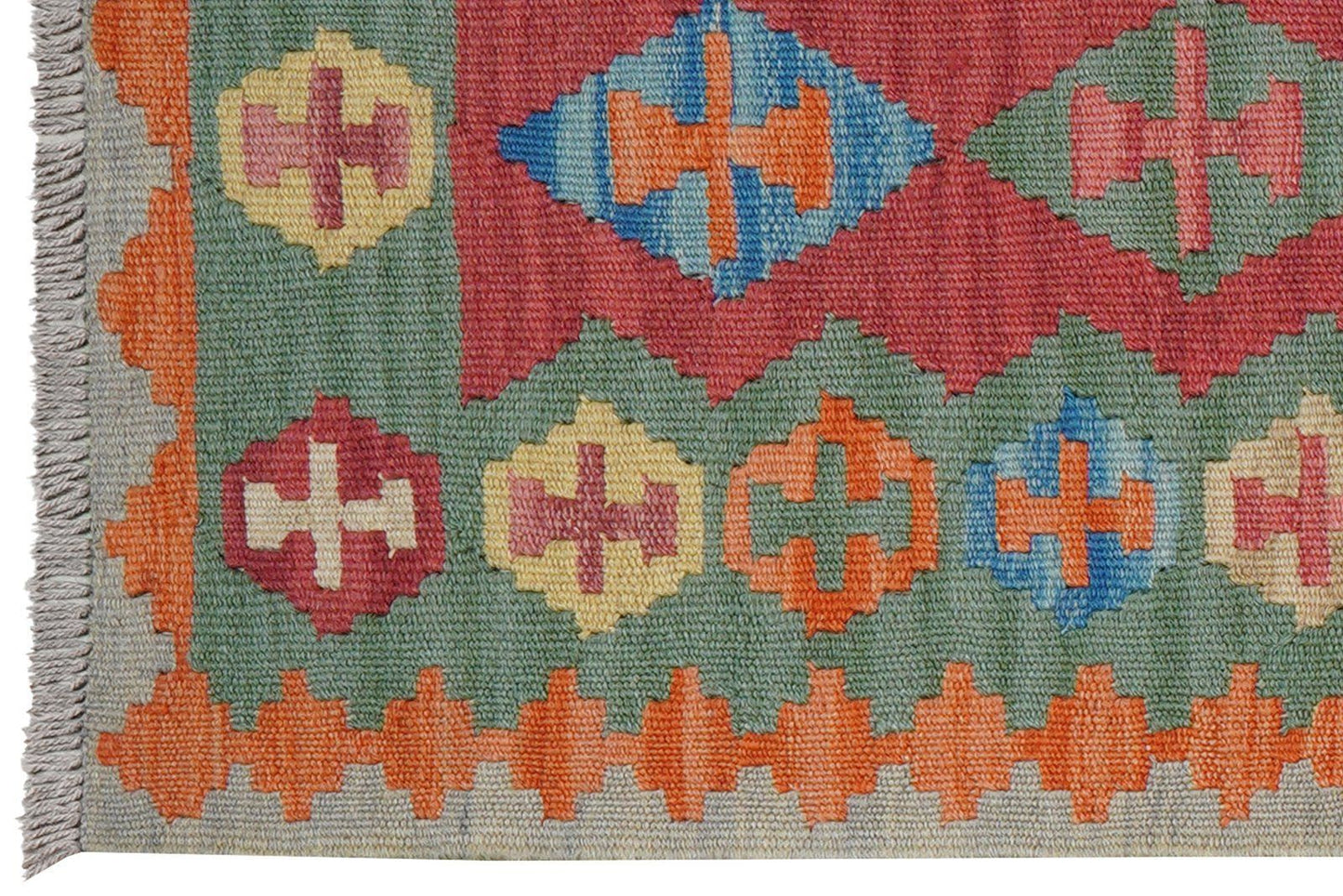Gashgai Kilim Rug, Hand-woven - Red, 246x61 cm