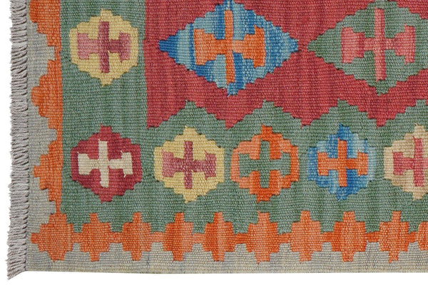 Gashgai Kilim Rug, Hand-woven - Red, 246x61 cm