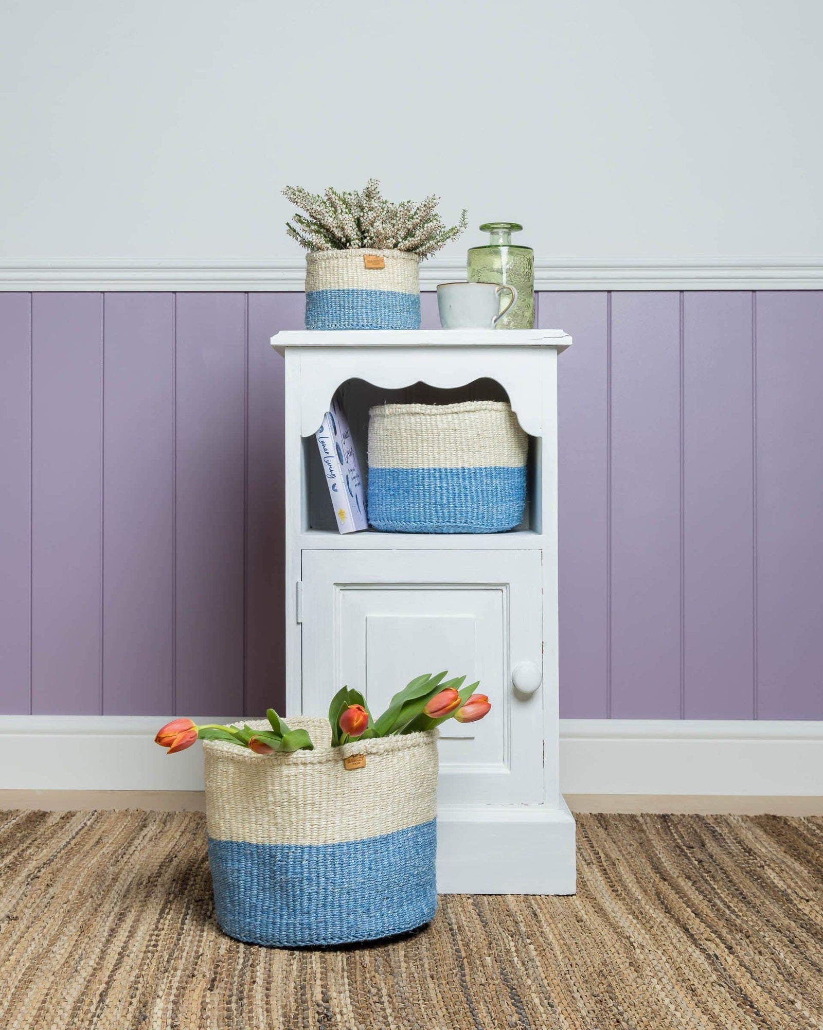 MKOA: Sky Blue Colour Block Woven Basket