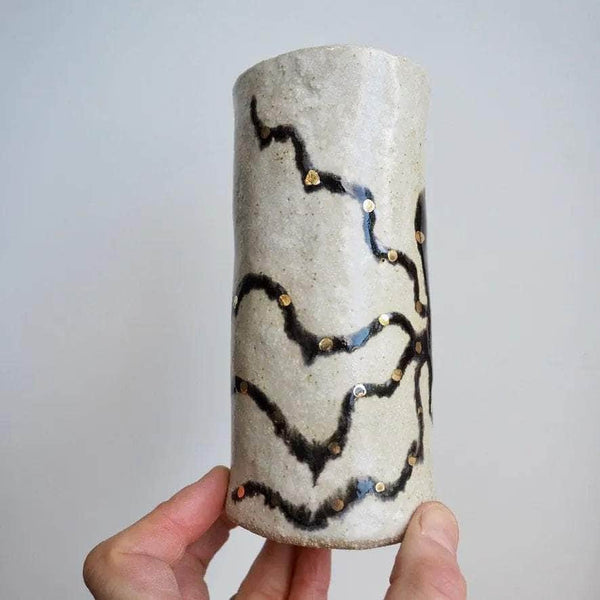 Handmade Pottery Octopus Cylinder Vases with Gold Lustre