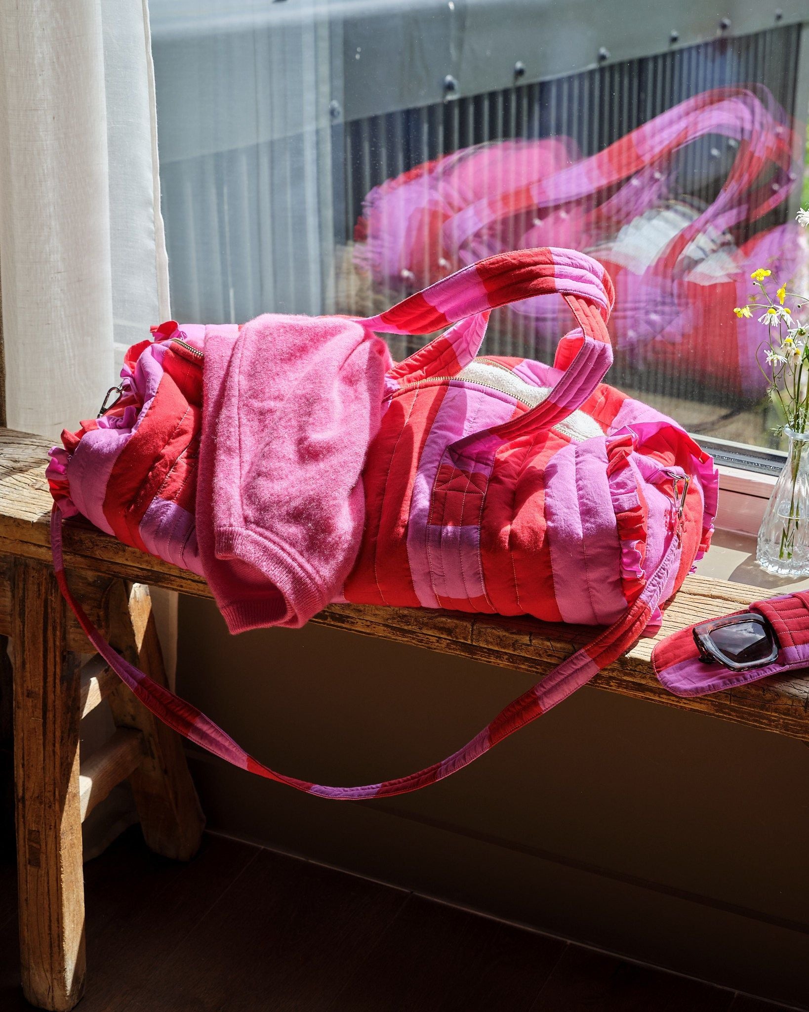 Cerise & Fuchsia Wide Stripe Quilted Bag