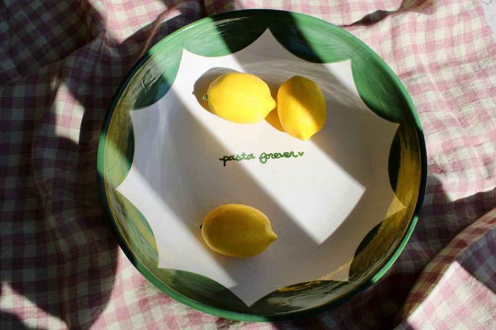 "pasta forever" Hand-painted Hunter Green Pasta Bowl