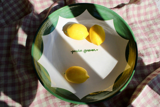 "pasta forever" Hand-painted Hunter Green Pasta Bowl