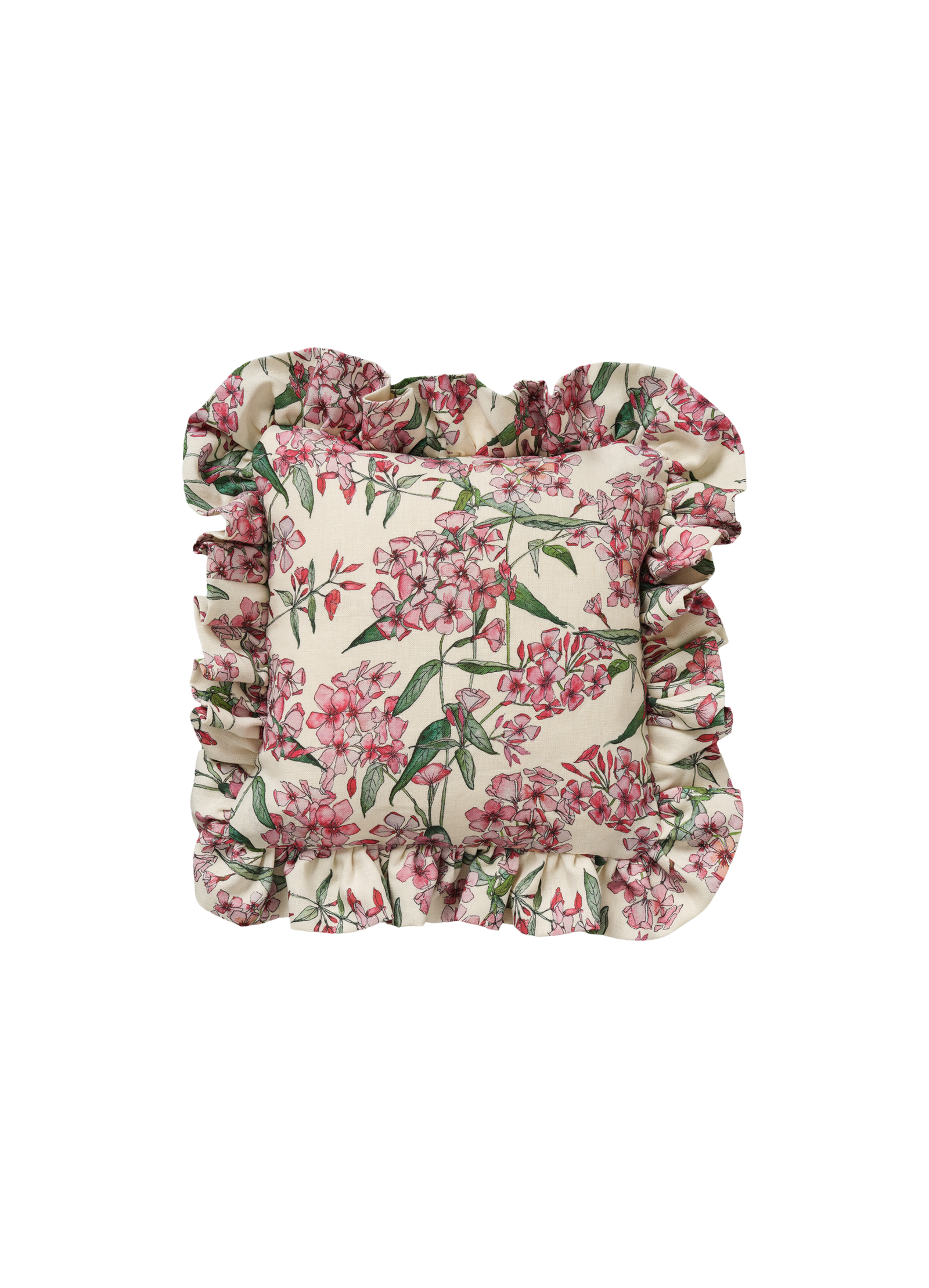 Square Pink Phlox Frill Cushion