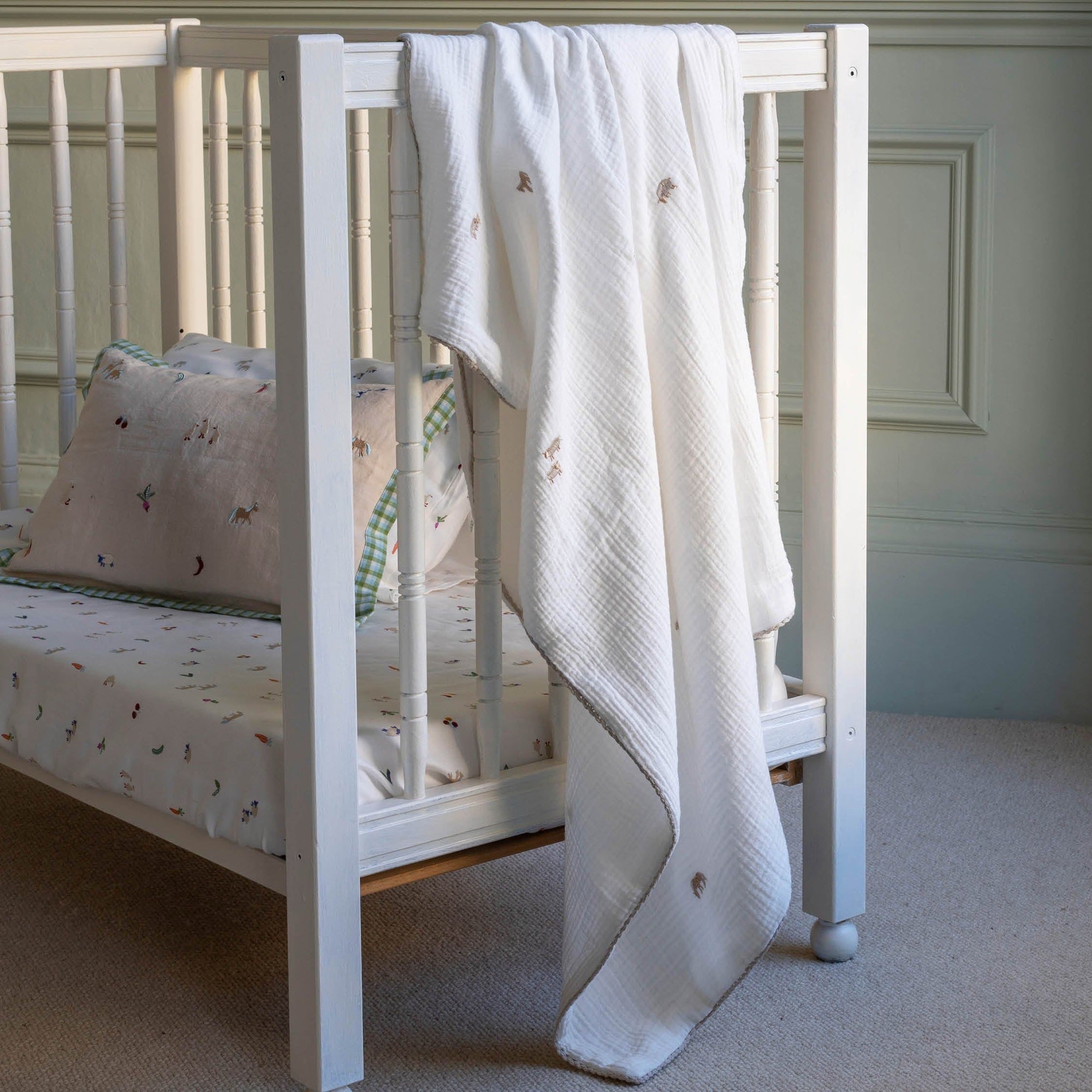 Embroidered Muslin Blanket - Little Farm