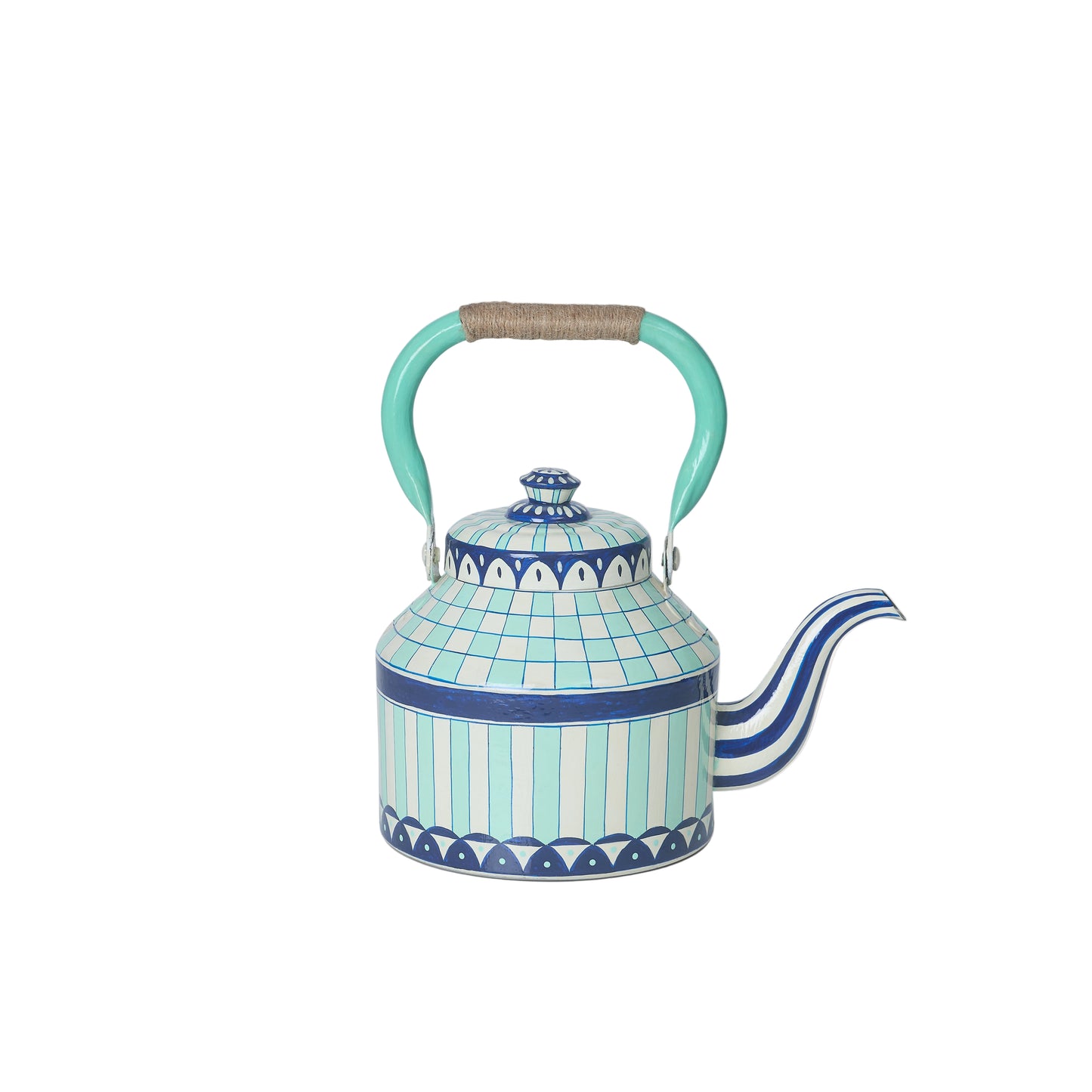 Hand Painted Tea Kettle | Blues and White | Striped