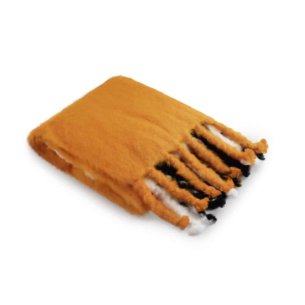 Viso Mohair Blanket Black Orange & White Horizontal Stripes