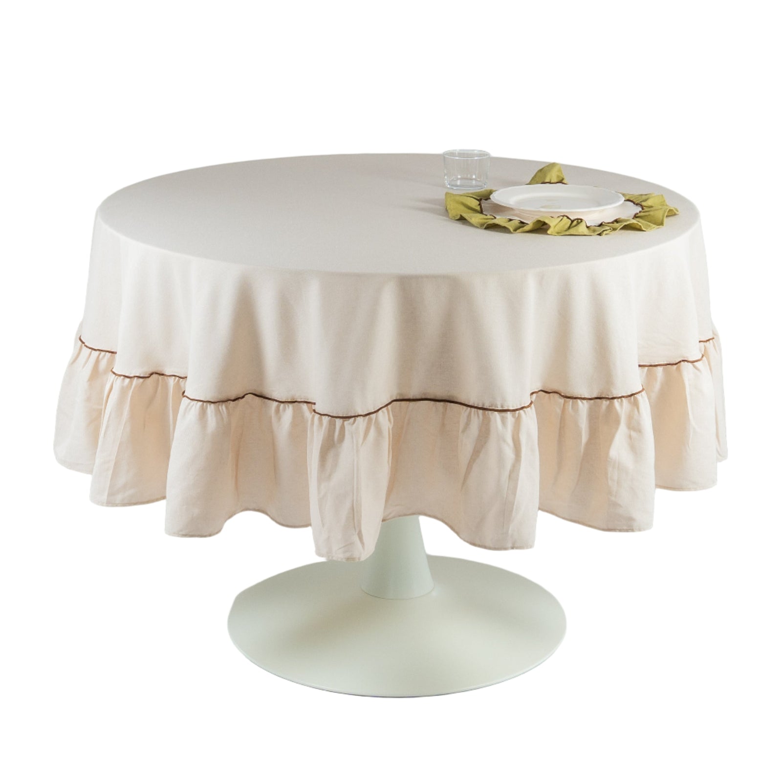Round Ruffle Tablecloth, Beige