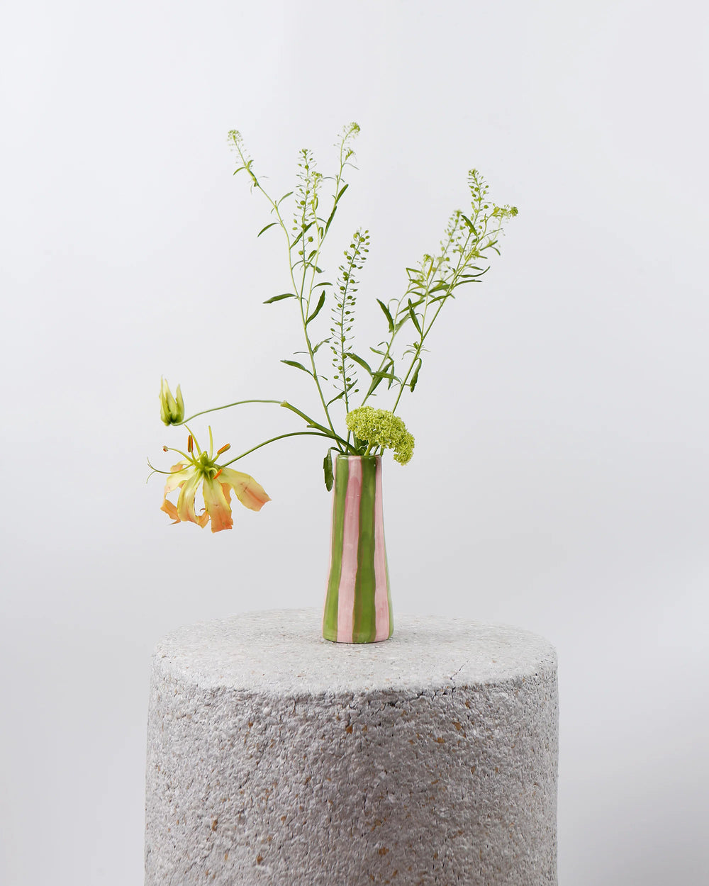 Lime on Pink Striped Stem Vase