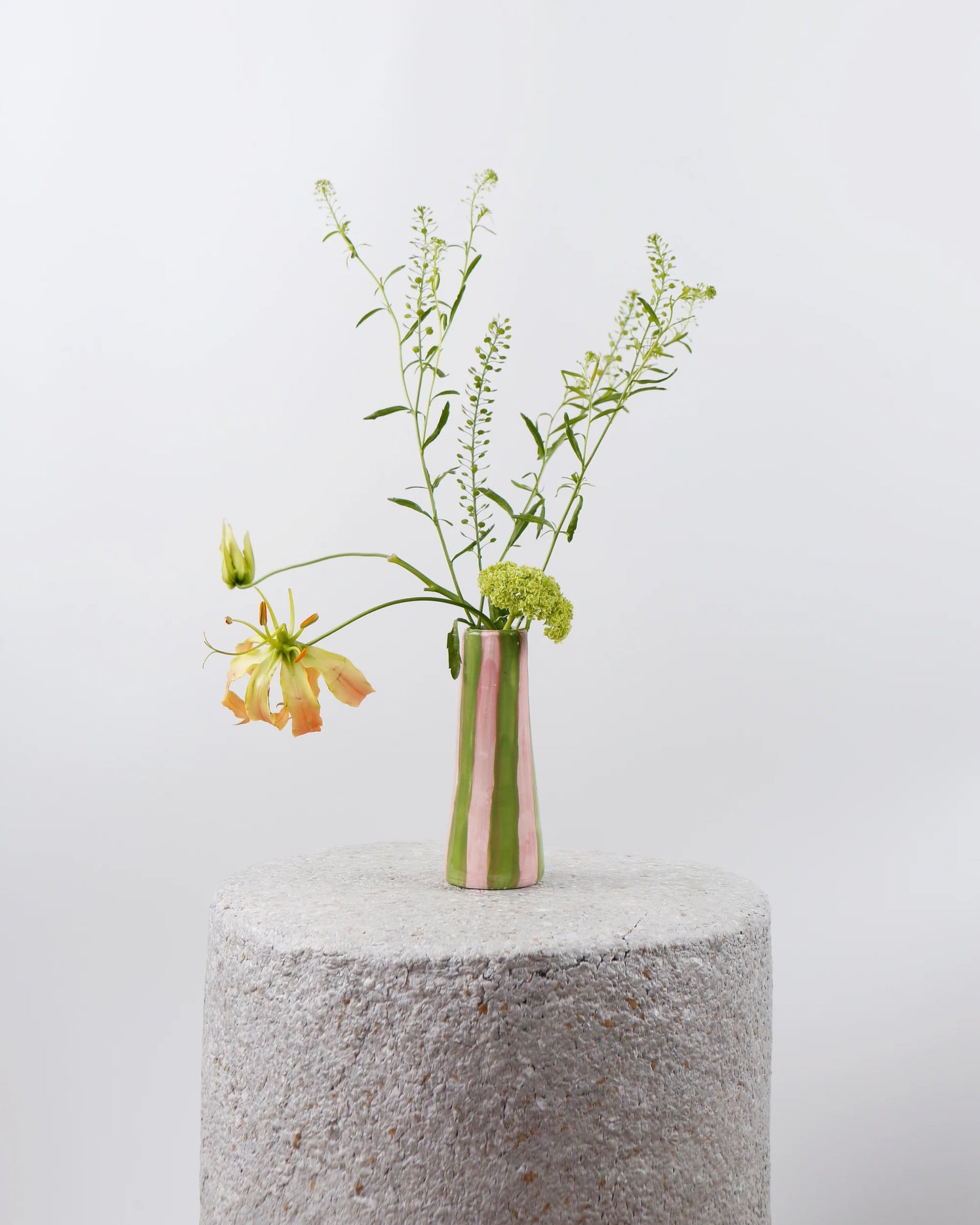 Lime on Pink Striped Stem Vase