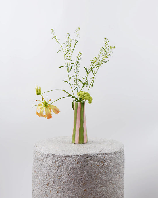 Lime on Pink Striped Stem Vase