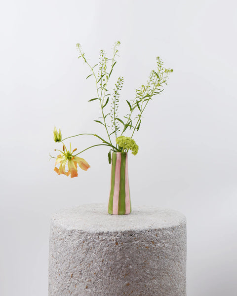 Lime on Pink Striped Stem Vase