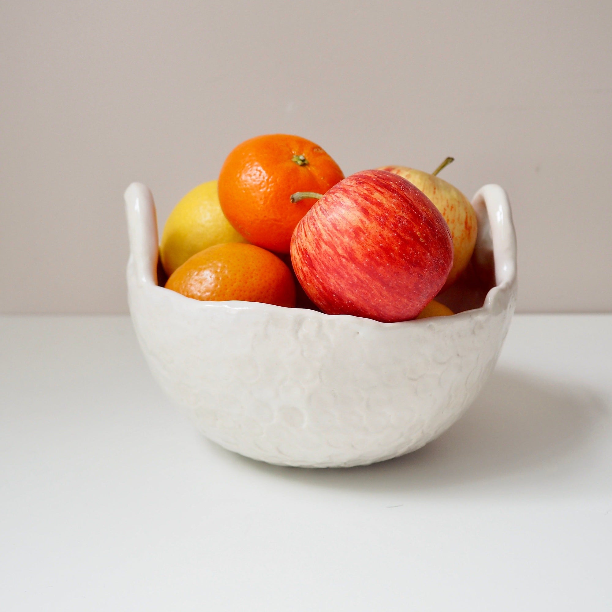 Handmade Pastel Pink and White Ceramic Bowl with Handles