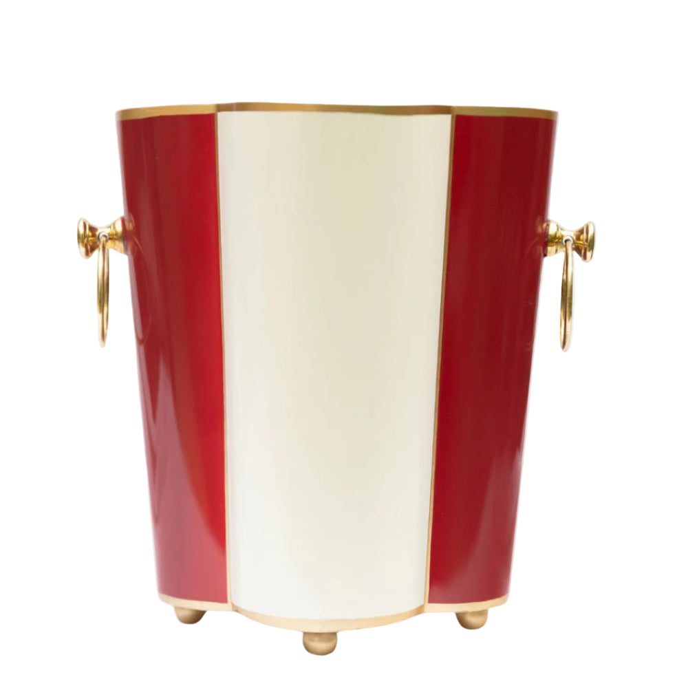 Scalloped Wine Cooler | Ruby Red and White | Striped