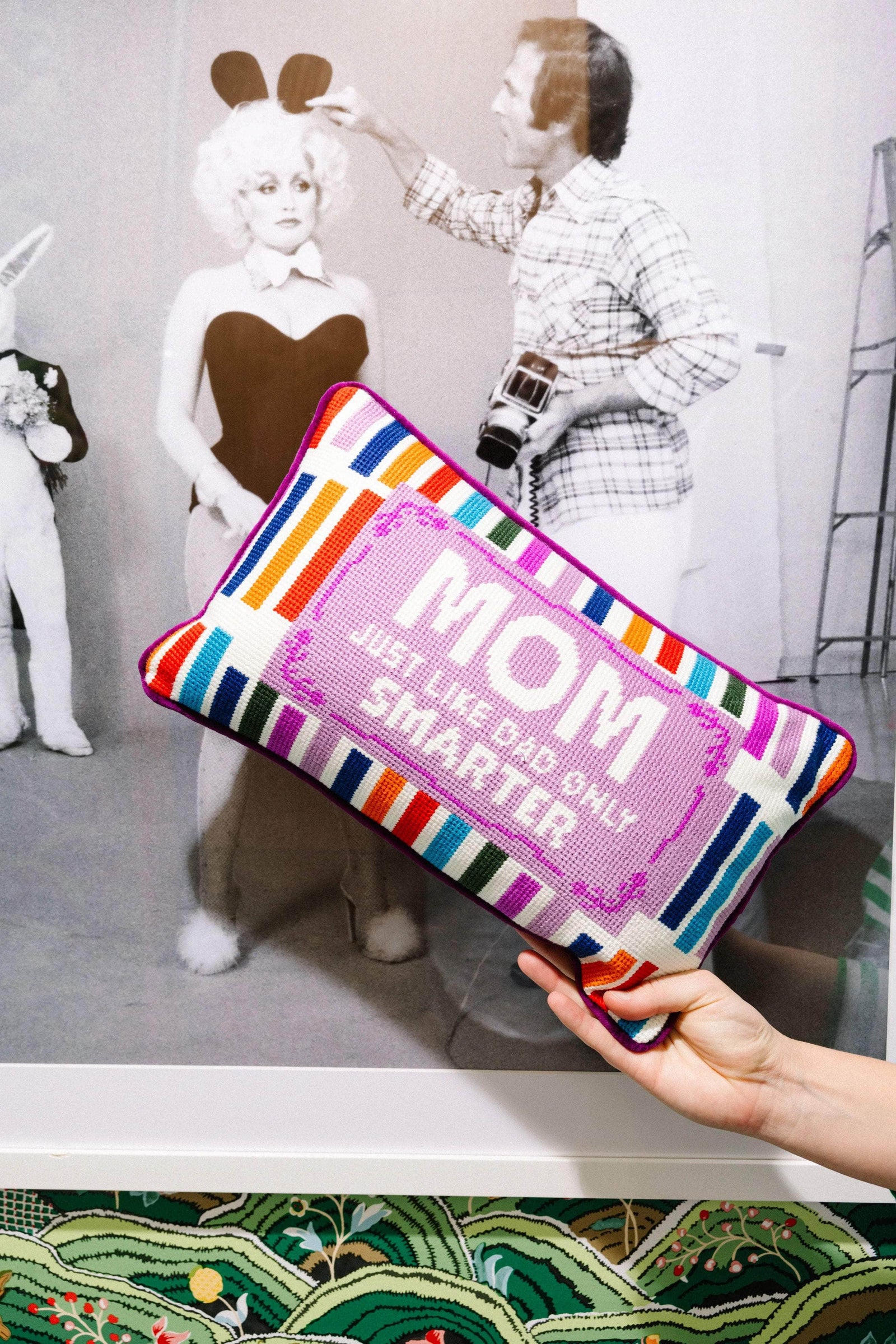 Mom Rules Needlepoint Pillow