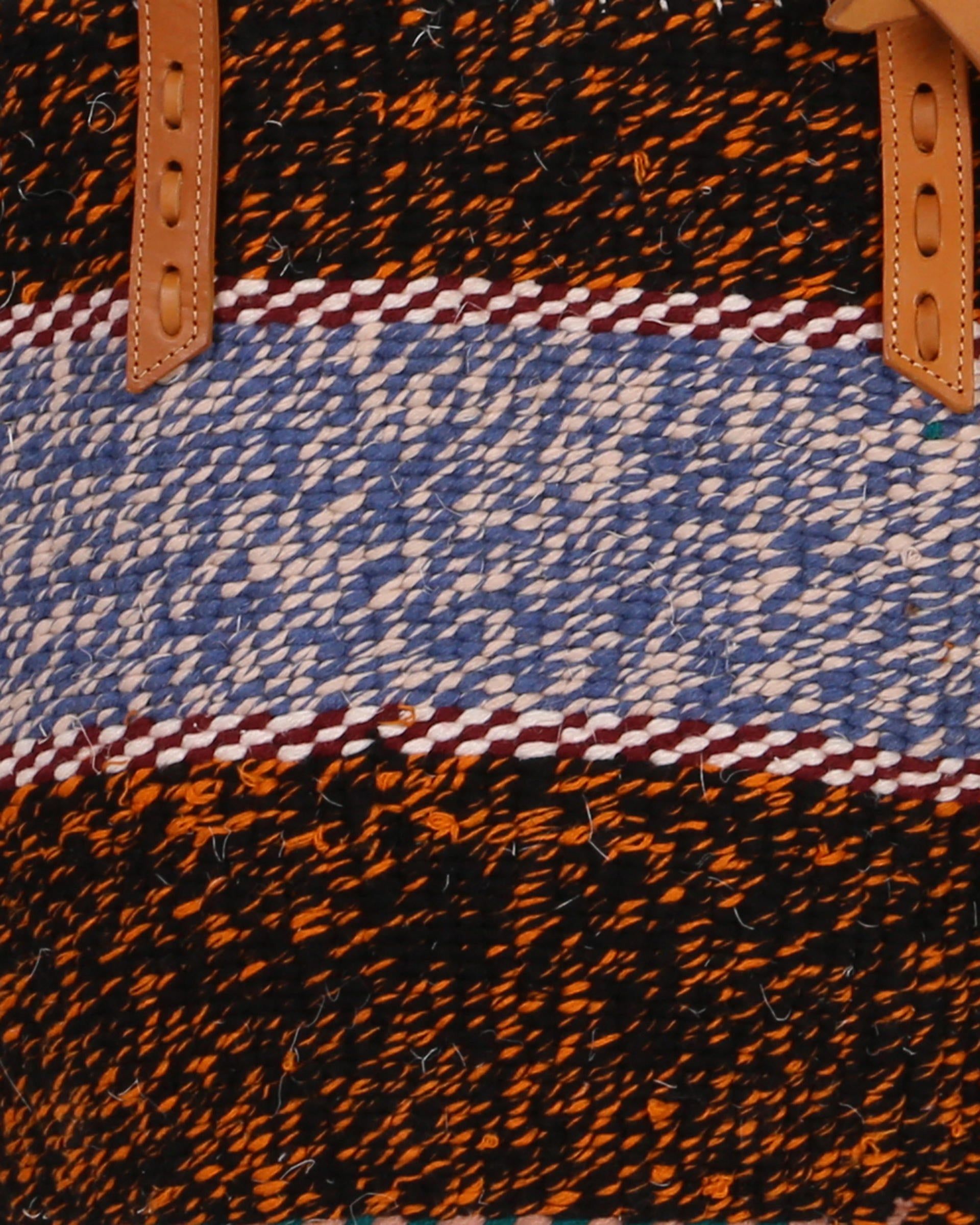 KIJIKO: Handwoven Blue, Black and Orange Wool Tote Bag