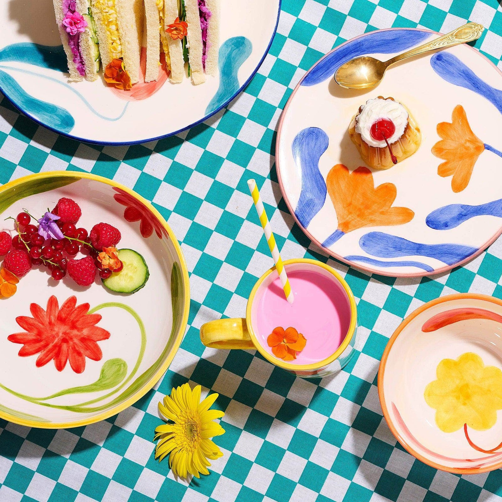 Hand-painted Flower Pasta Bowls (Set of 2)