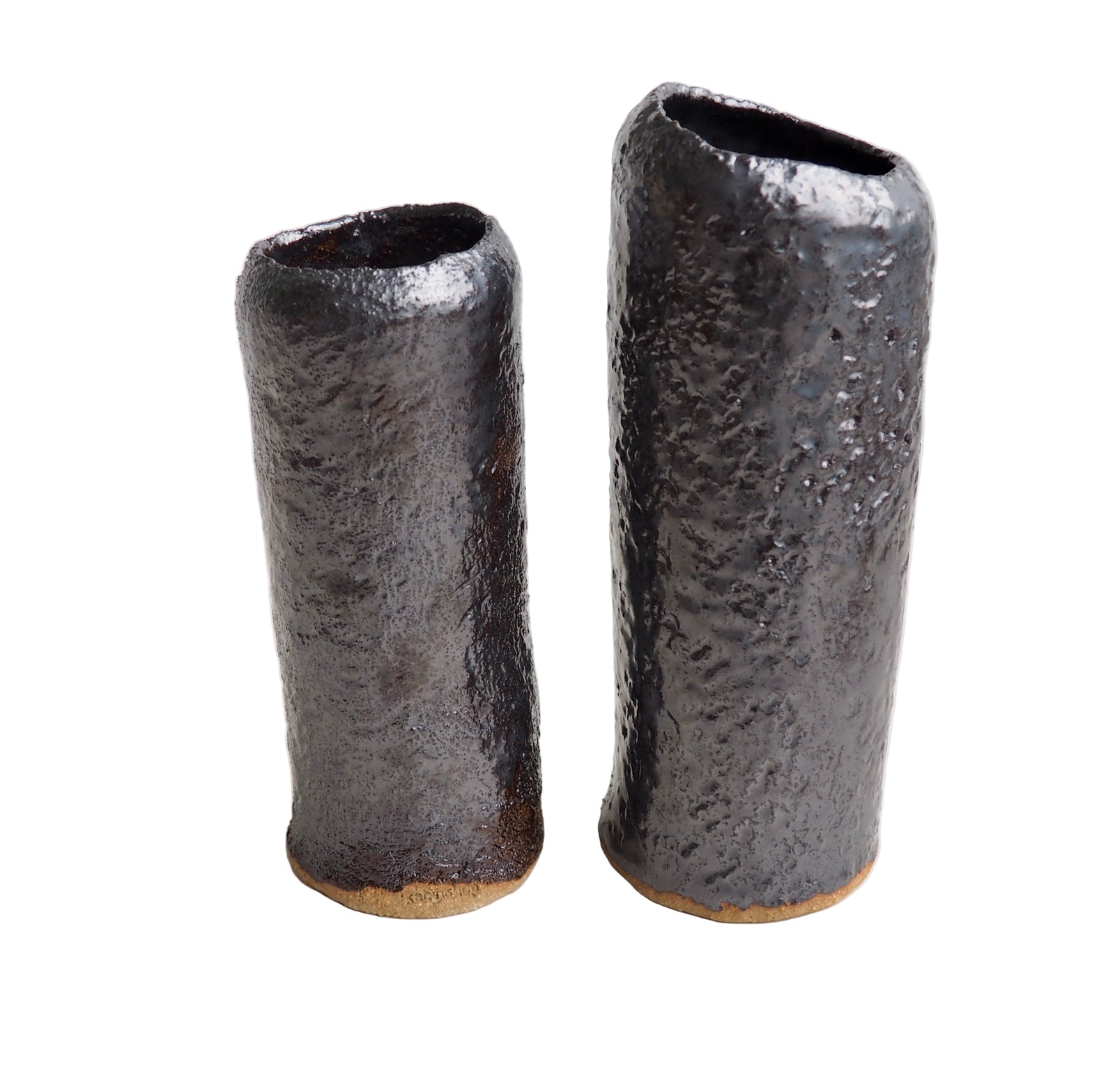 Handmade Black Metallic Pottery Cylinder Vases